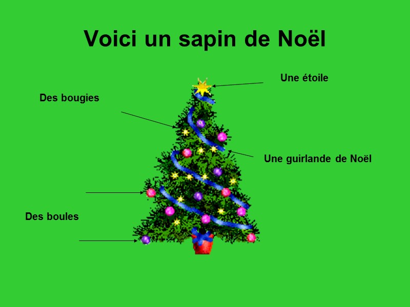 Voici un sapin de Noël Des boules Une étoile Une guirlande de Noël 